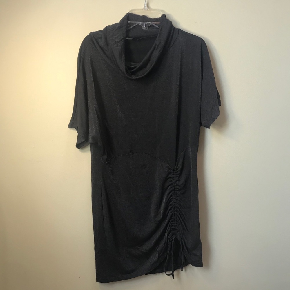 F21 Ruched Side Drawcord Tunic Top Cowl Neck Metallic Tee T Shirt Adjustable L